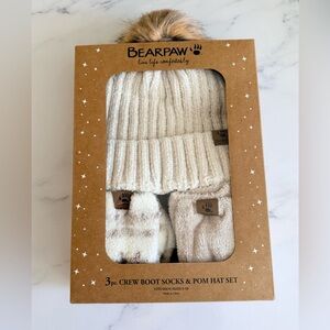 BearPaw Cream Pom Hat and Socks Set